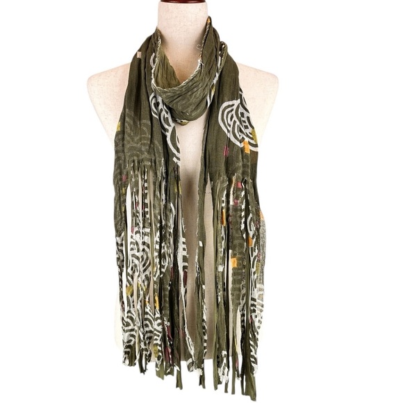 NEW Free People Fringe Scarf Abstract Pattern Lightweight Cotton Gauze Boho NWT - Picture 1 of 12